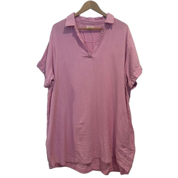 Pact Pink Organic Crinkle Cotton Polo Neck Tunic Size XXL - Picture 1 of 7